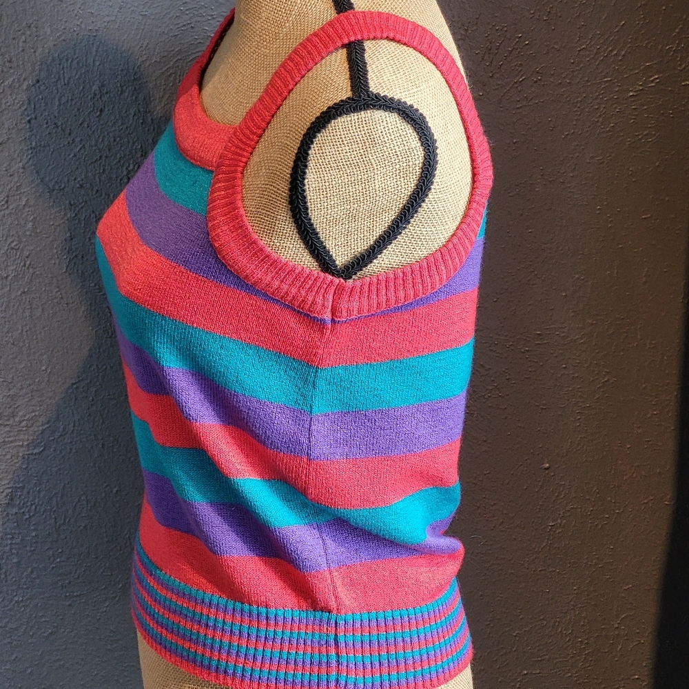 Knit Knit Acrylic & Mohair Striped Cardigan With Matching Knit Tank Top Large - Picture 12 of 15